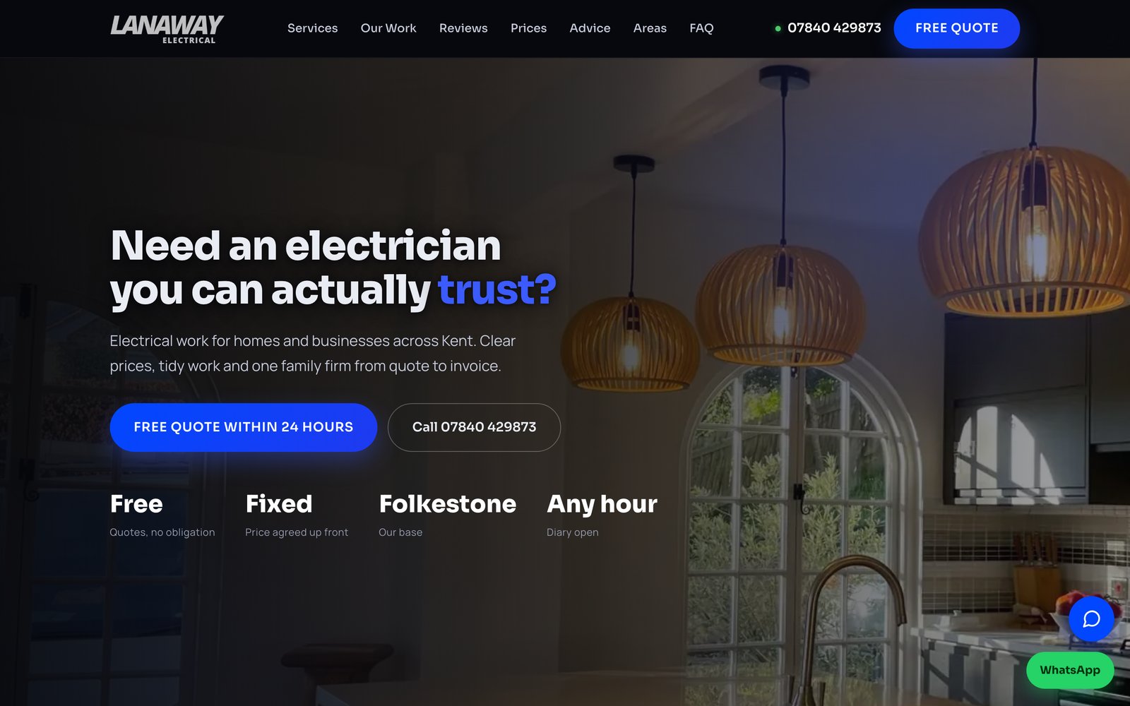 The lanawayelectrical.co.uk home page at desktop size
